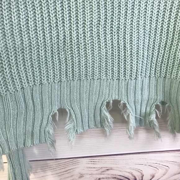 Wonderly Sage Mint Raw Distressed Sweater - Picture 6 of 6